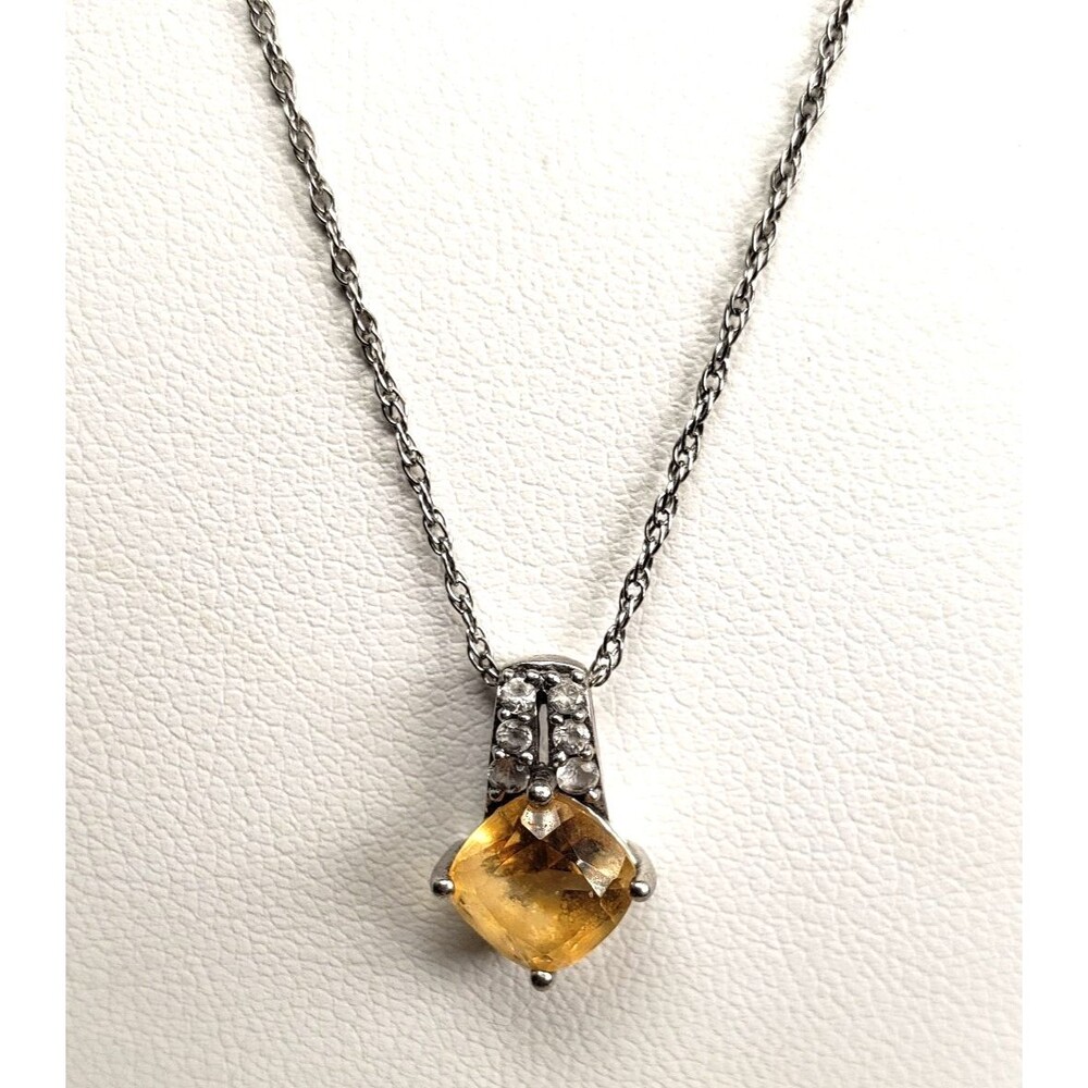 Citriine (6mm) Cushion and 6 Spinel (2mm) Pendant 925 with 18in Necklace Chain - Picture 8 of 16